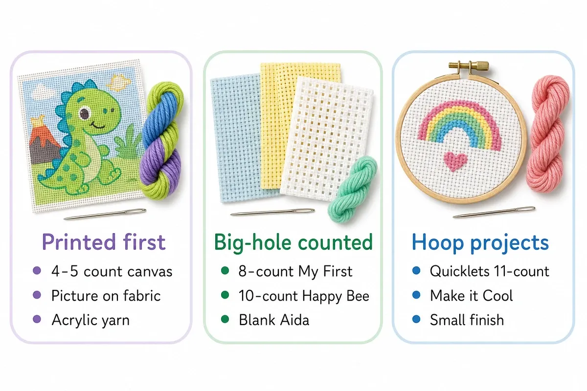 Chooser: printed first, then large-hole counted, then hoop projects