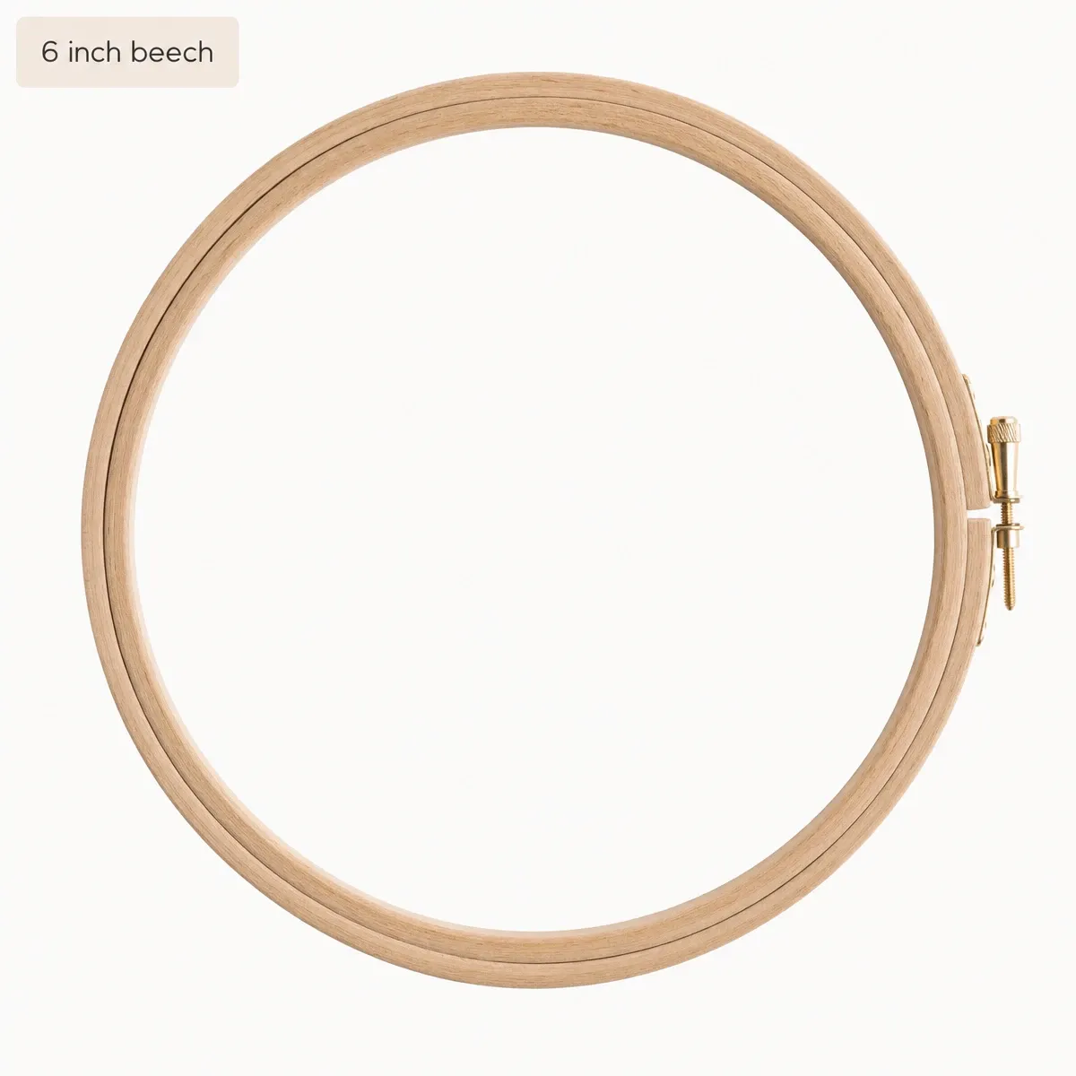 Elbesee-style 6 inch beech wood embroidery hoop with brass screw