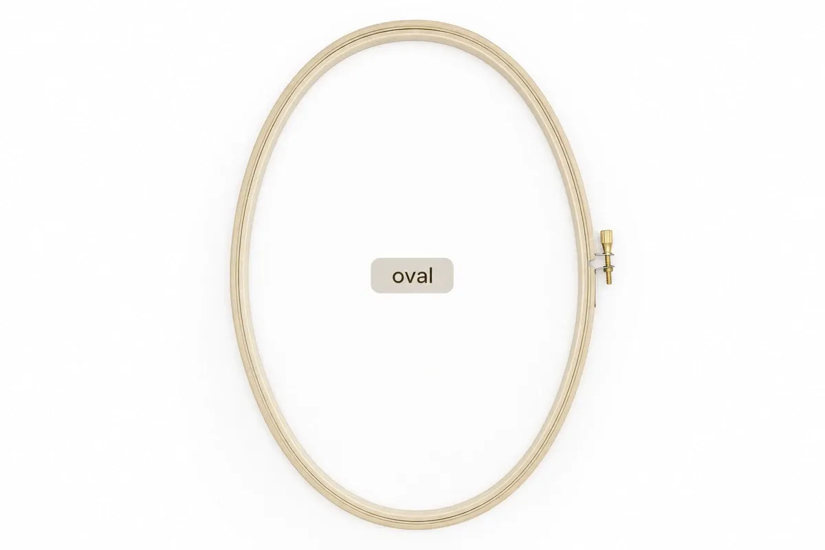 Wooden oval embroidery hoop showing elongated shape for display or stitching