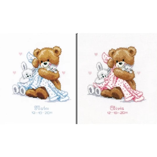 Teddy and Blanket Birth Sampler 