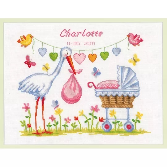 Stork and Pram Birth Sampler 