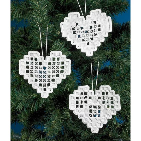 White Hardanger Hearts