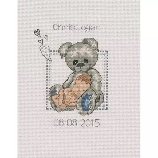 Blue Teddy Birth Sampler