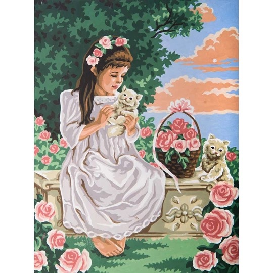 Girl and Kittens