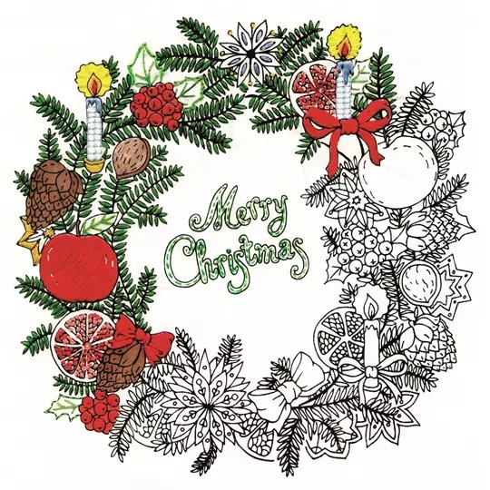 Zenbroidery Printed Fabric - Christmas Wreath