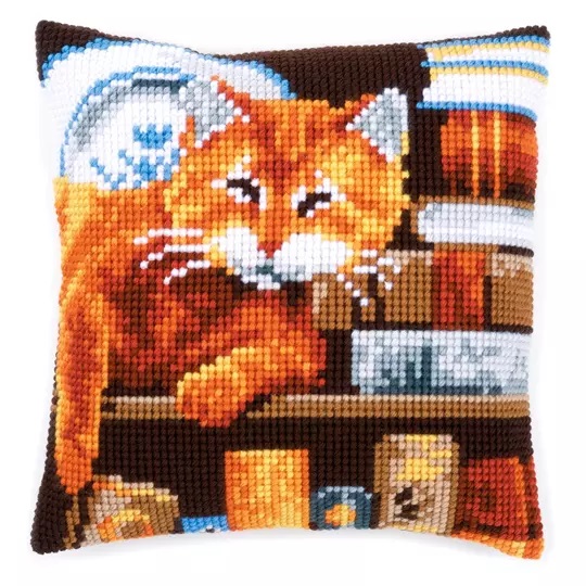 Cat and Books Cushion
