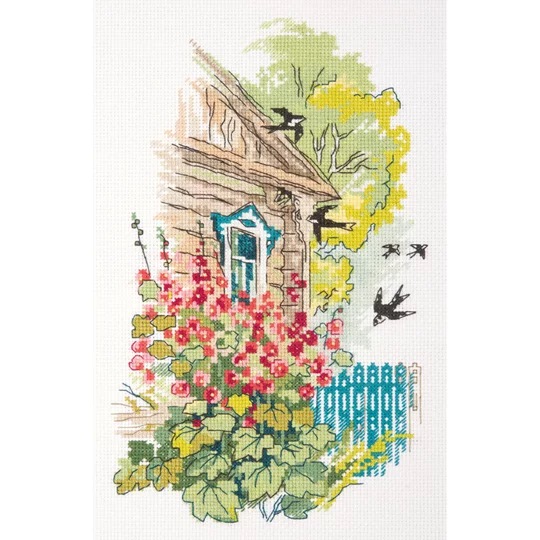 Hollyhocks Under the Window