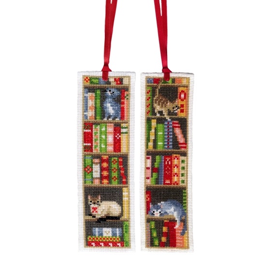 Cats on Bookshelf Set of 2 Bookmarks 