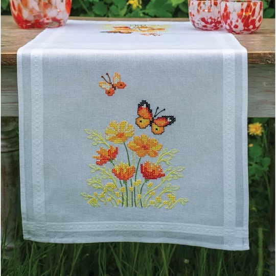 Orange Flowers and Butterflies Runner