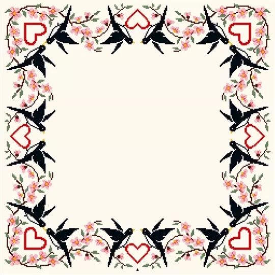 Swallows and Hearts Tablecloth