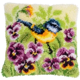 Bluetit and Pansies Cushion 