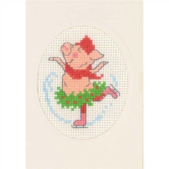 Ice Skating Pig Card