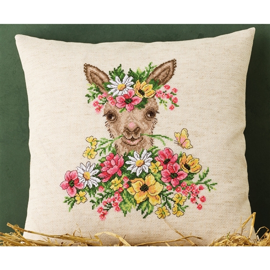 Alpaca in Flowers Cushion
