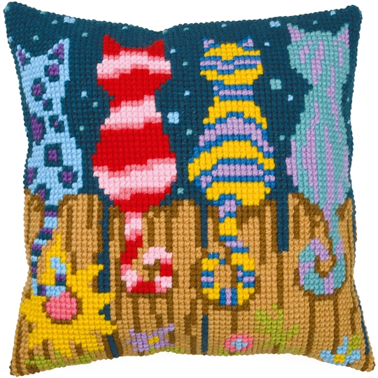 Cats on Fence Cushion